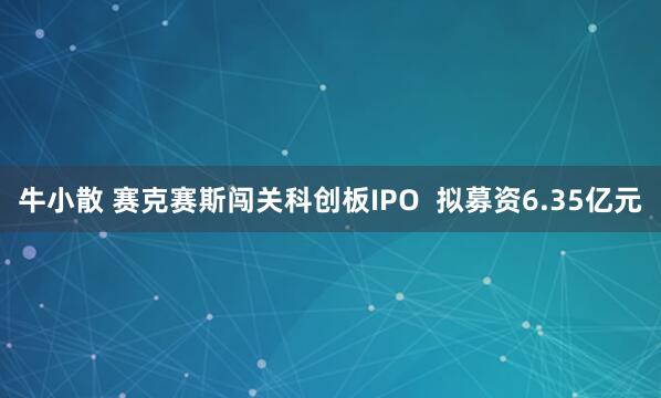 牛小散 赛克赛斯闯关科创板IPO  拟募资6.35亿元